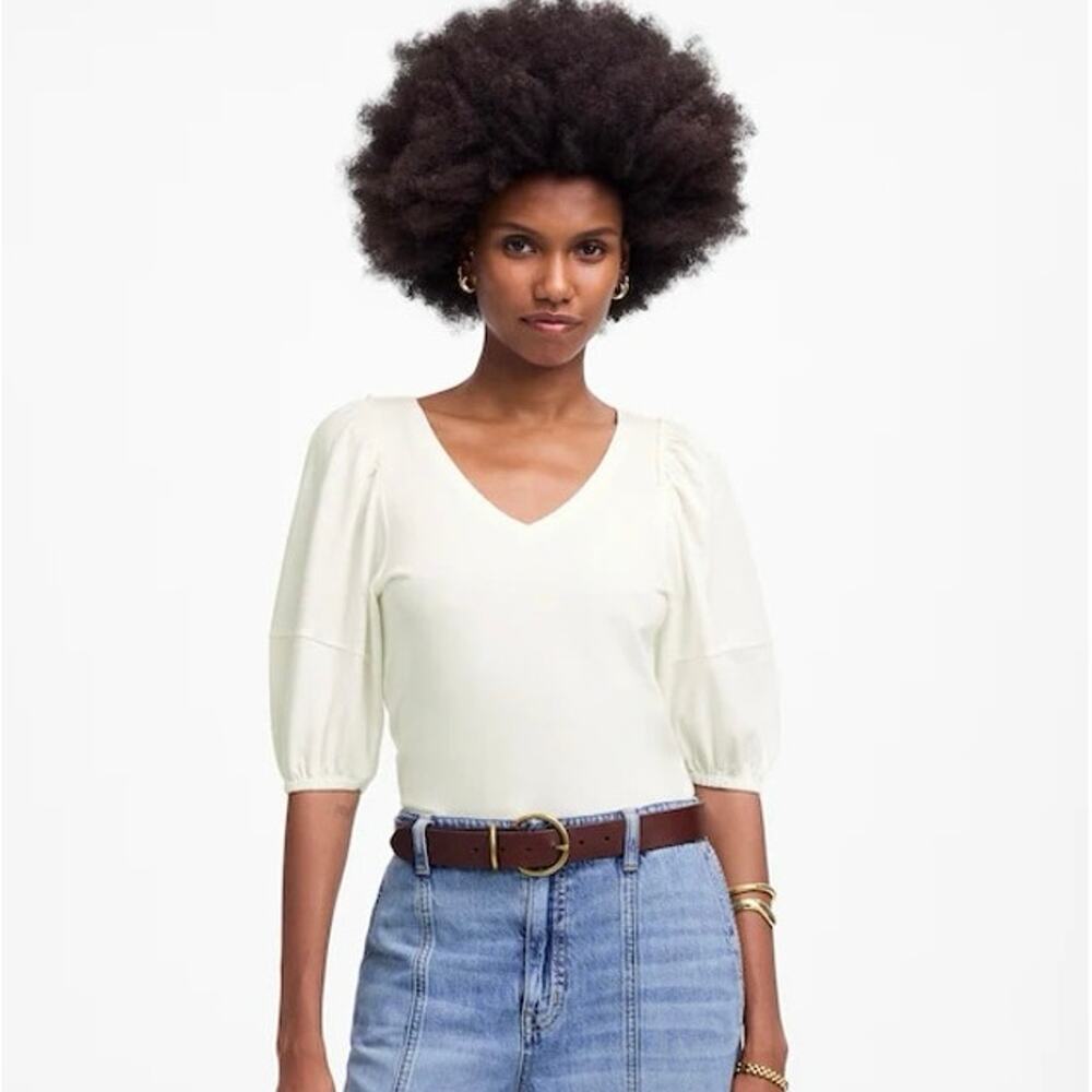 NWT Madewell Puff-Sleeve V-Neck Tee White Size XXS
